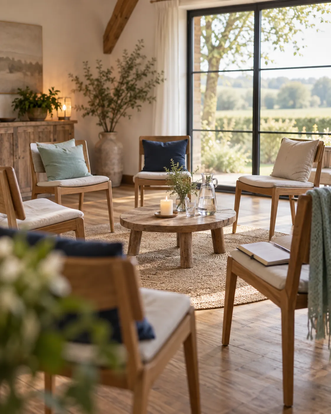 Kring stoelen in de lesruimte, klaar voor een lesdag